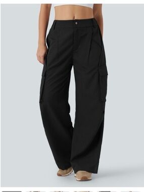 HALARA Black Wide-Leg Cargo Pants